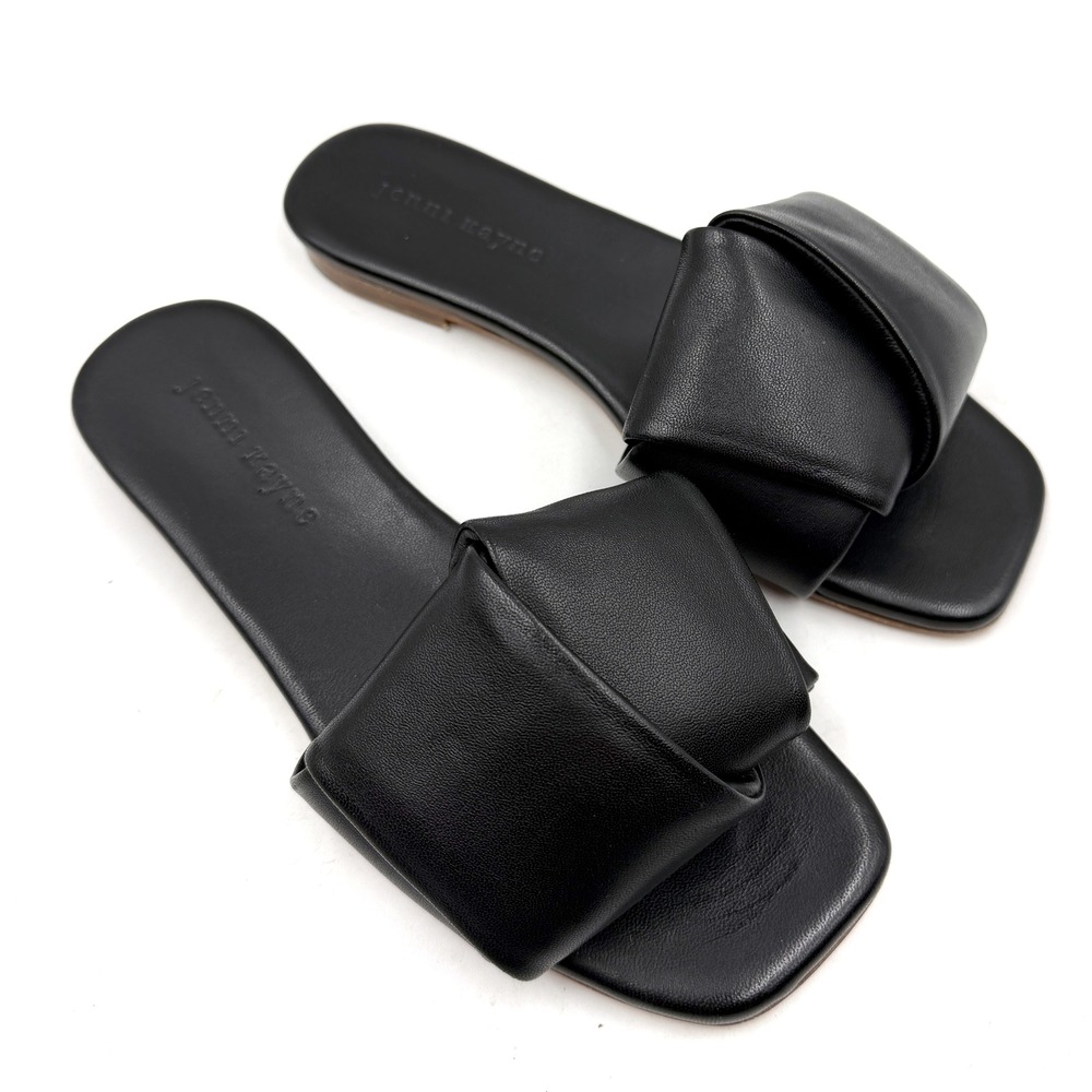 Jenni Kayne Dani Sandals Black Leather Flat Slide Padded Knot Womens Sz 37 / 7